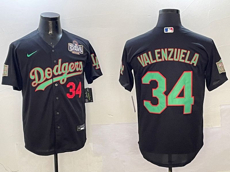 Men Los Angeles Dodgers #34 Valenzuela Black green Fashion 2025 Nike MLB Jersey style 5->los angeles dodgers->MLB Jersey